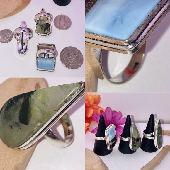Natural Gemstone Handmade Ring Set Size 6-7 - Picture 3 of 5